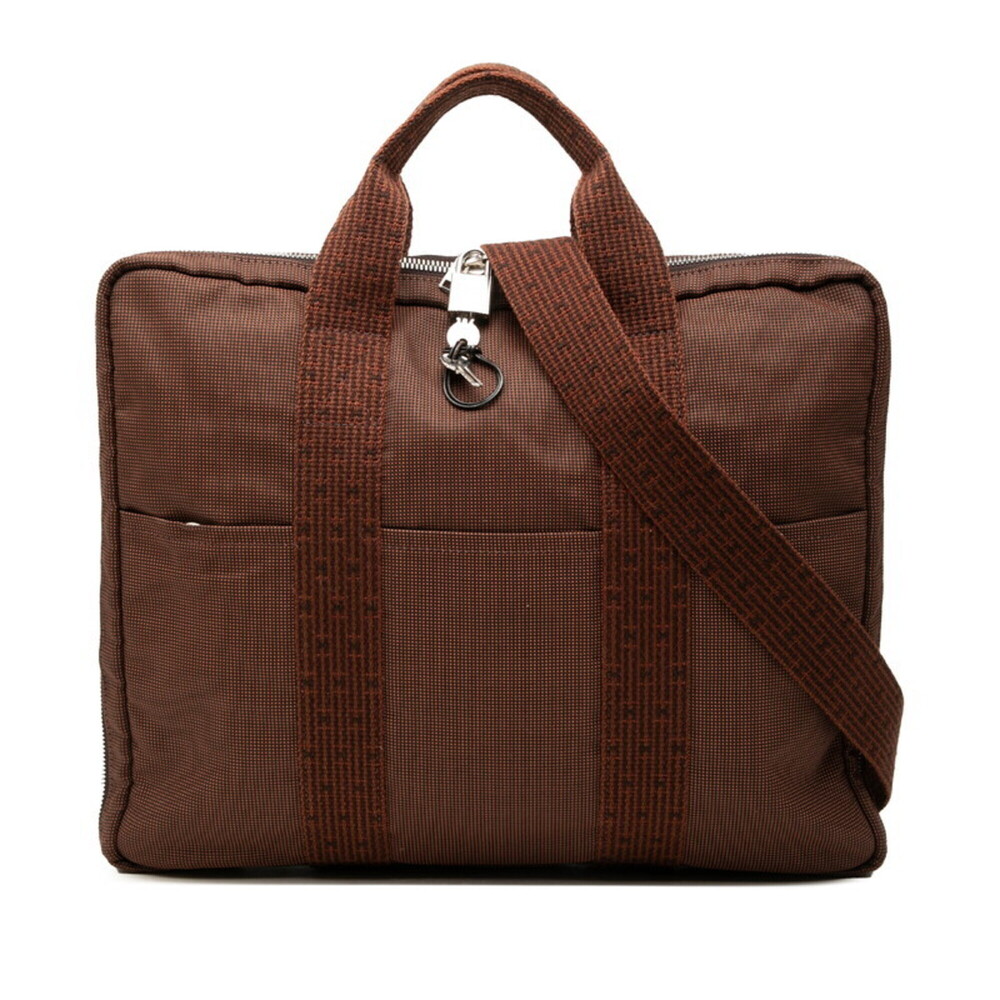 Hermes Herline Briefcase, Handbag, Shoulder Bag, 2-Way, Brown Canvas, Women's...